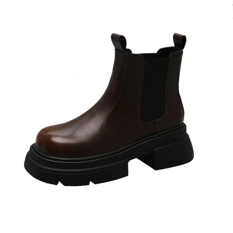 Joskaa Rock Shoes Woman Med Heel Boots Chelsea Boots-Women Round Toe Luxury Designer Ankle Autumn 2024 Ladies Flat Fashion PU Solid Sl