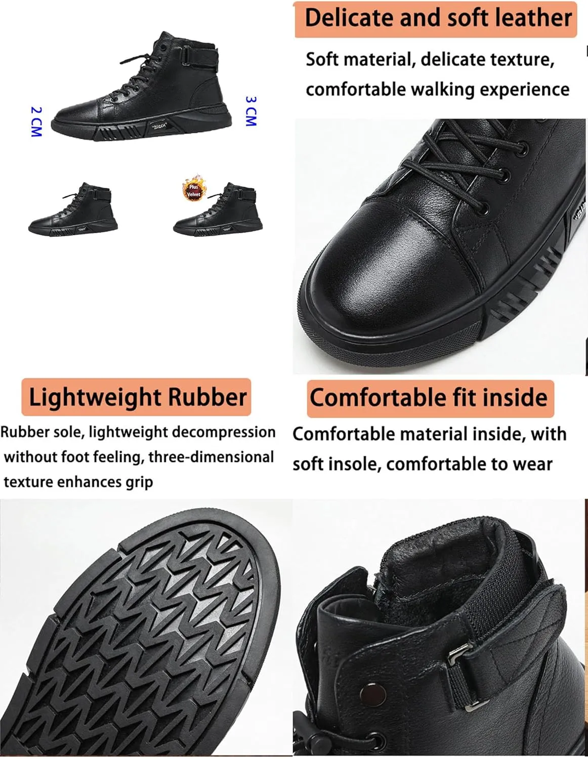 Keilinia Men's Black Italian High-Top Casual Leather Boots,Fall Winter Waterproof Non-slip Shock-absorbing Business Ankle Booties