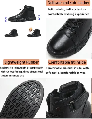 Keilinia Men's Black Italian High-Top Casual Leather Boots,Fall Winter Waterproof Non-slip Shock-absorbing Business Ankle Booties