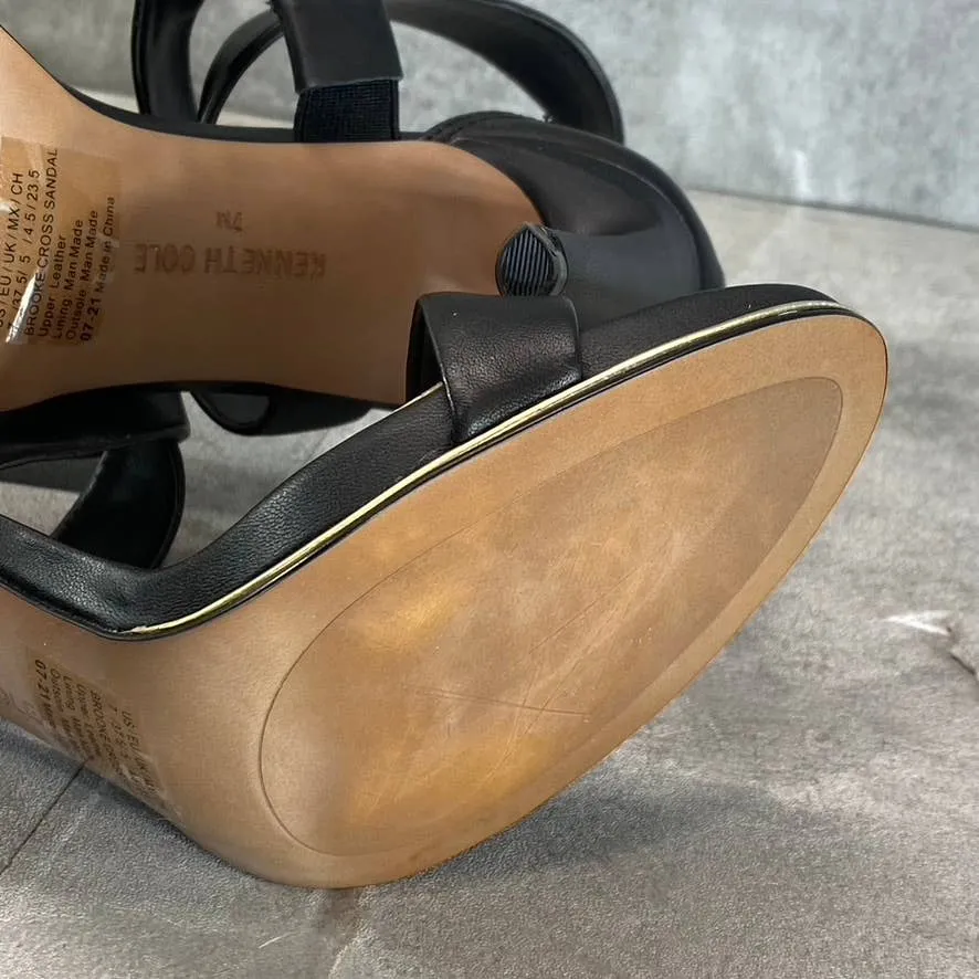 KENNETH COLE NEWYORK Women's Black Brooke Cross Heeled Round-Toe Dress Sandals SZ 7