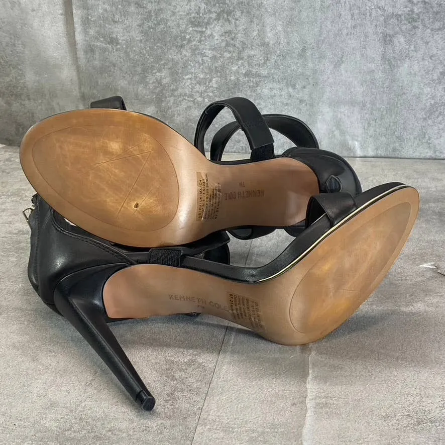 KENNETH COLE NEWYORK Women's Black Brooke Cross Heeled Round-Toe Dress Sandals SZ 7