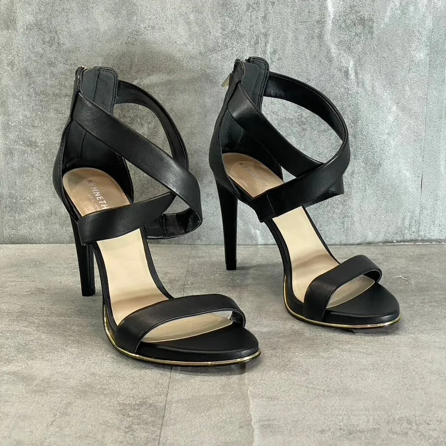 KENNETH COLE NEWYORK Women's Black Brooke Cross Heeled Round-Toe Dress Sandals SZ 7