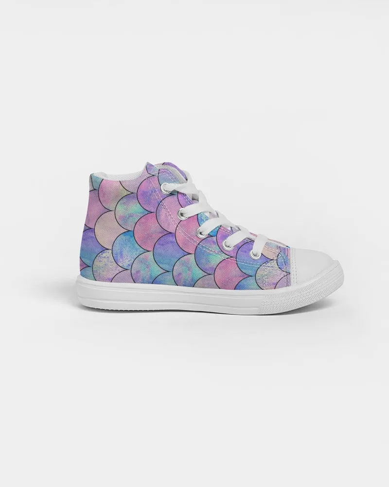 Kids Girls Mermaid Scales Pastel Hightop Canvas Shoes