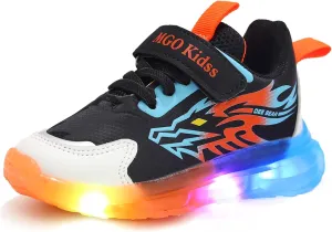 Kids LED Light Up Sneakers - Breathable & Sporty Casual Shoes for Boys with Adjustable Strap, Flashing Lights for Toddlers & Little Kids Blue, Orange, Purple(Orange,5 Big Kid)