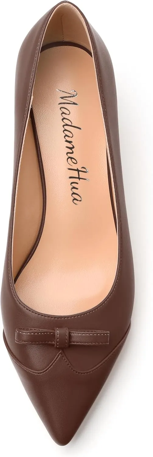 Kitten Heels for Women, Pointed Toe Kitten Low Heels Bow Tie Women's Pumps, Comfortable Dress Wedding Office Daily Shoes