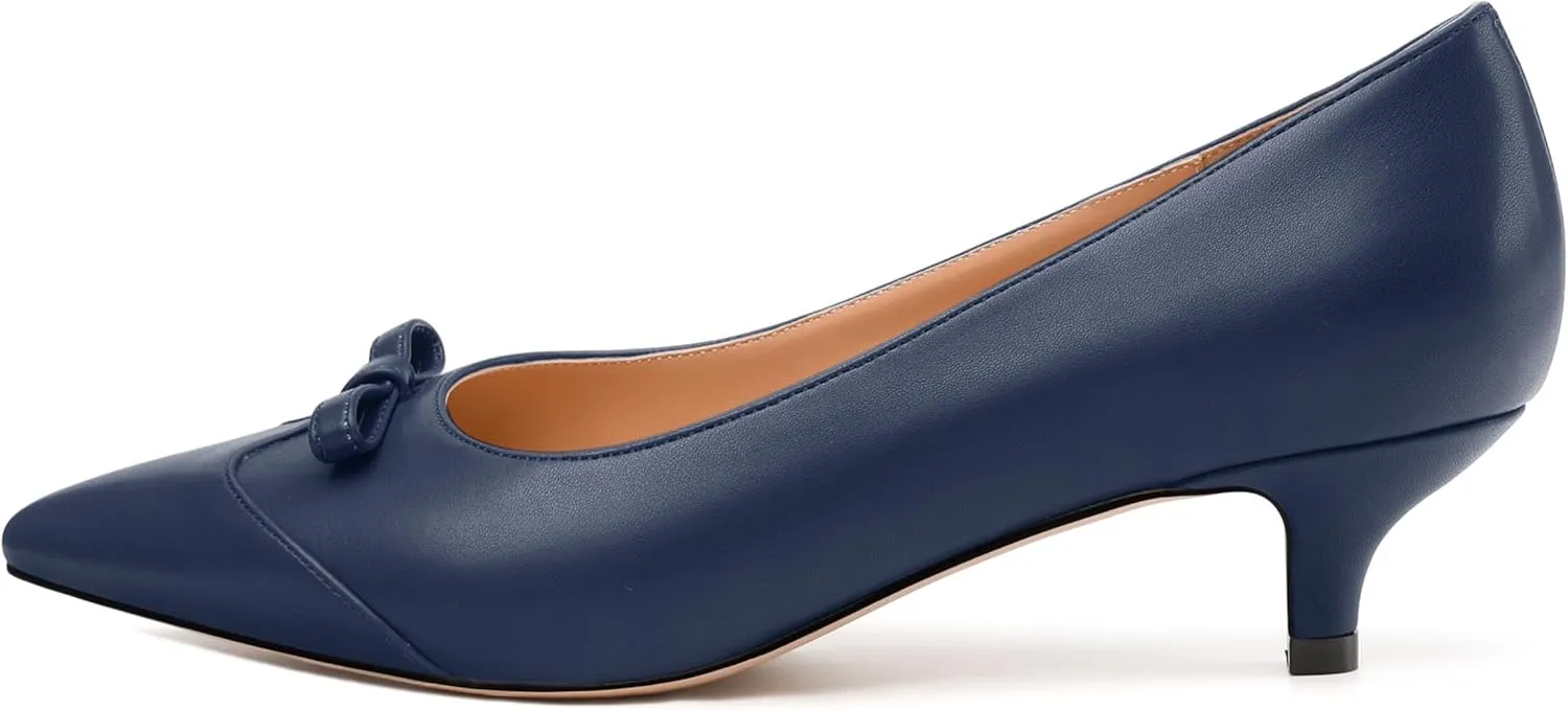 Kitten Heels for Women, Pointed Toe Kitten Low Heels Bow Tie Women's Pumps, Comfortable Dress Wedding Office Daily Shoes
