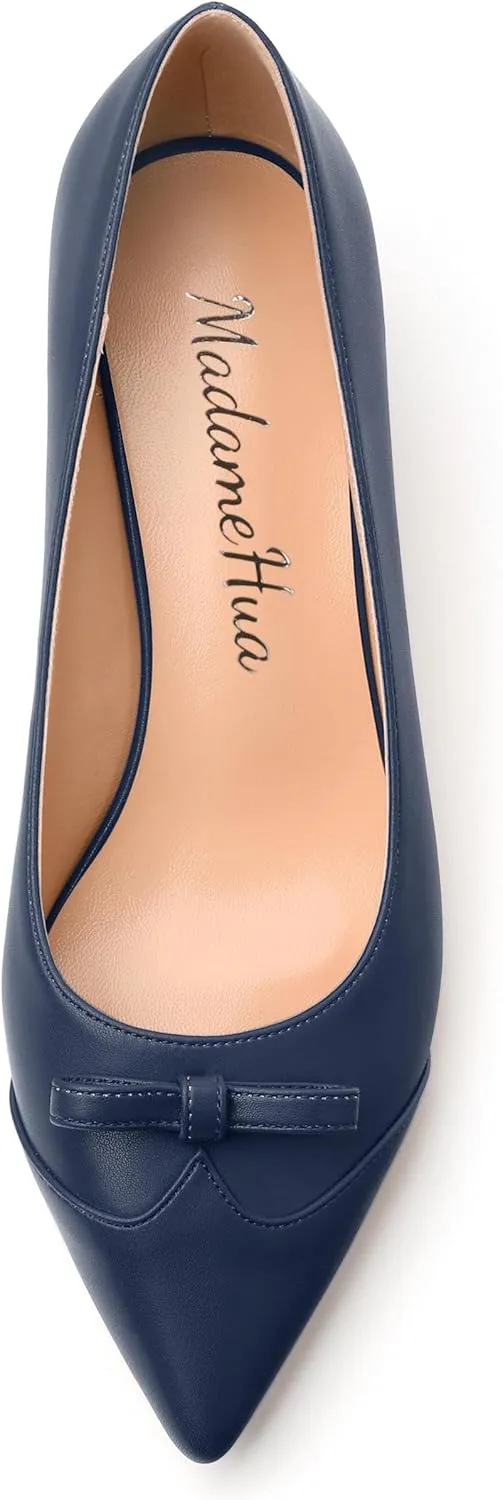 Kitten Heels for Women, Pointed Toe Kitten Low Heels Bow Tie Women's Pumps, Comfortable Dress Wedding Office Daily Shoes