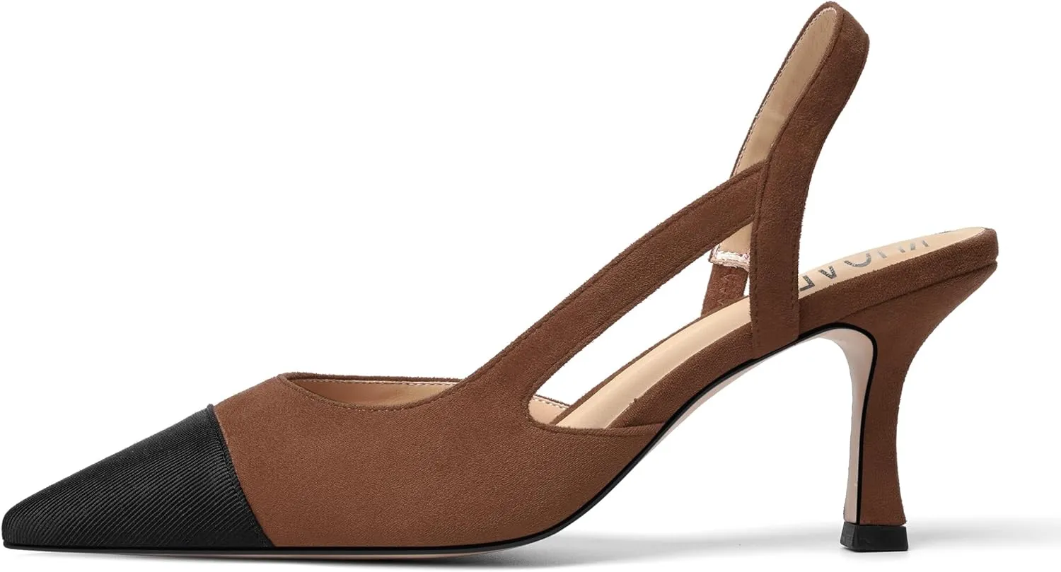KUOARN Womens Suede Work Pointed Toe Dress Slingback Slip On Stiletto High Heel Pumps Shoes 2.7 Inch