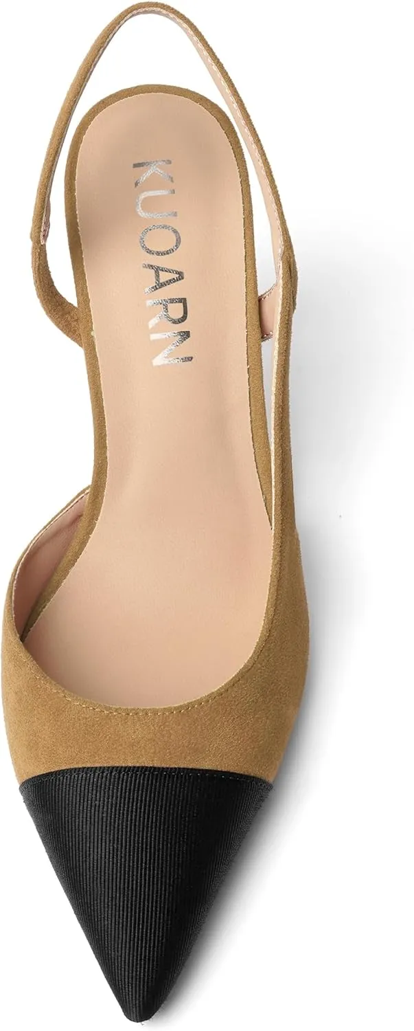 KUOARN Womens Suede Work Pointed Toe Dress Slingback Slip On Stiletto High Heel Pumps Shoes 2.7 Inch