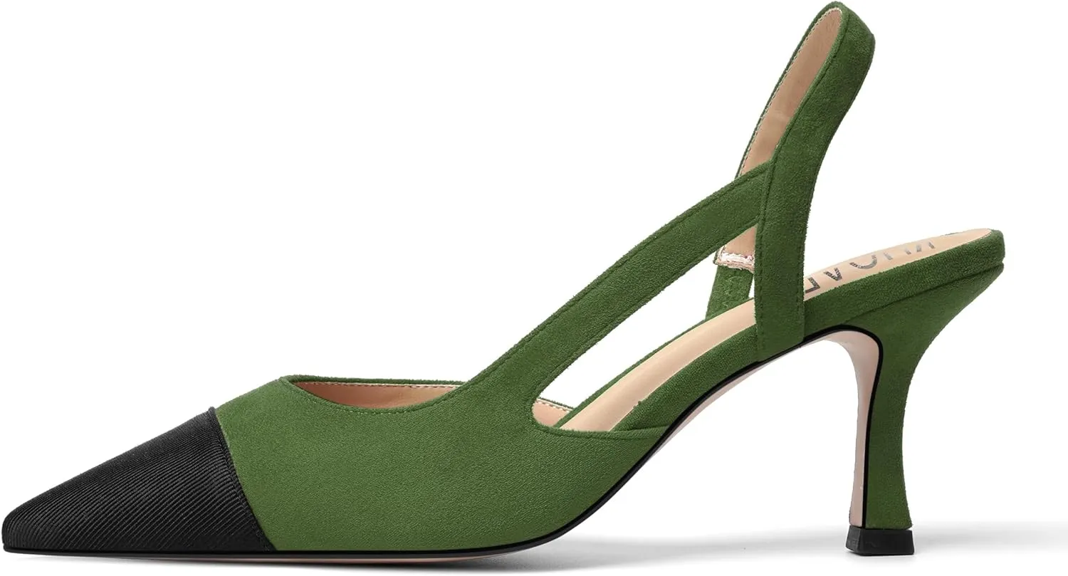 KUOARN Womens Suede Work Pointed Toe Dress Slingback Slip On Stiletto High Heel Pumps Shoes 2.7 Inch