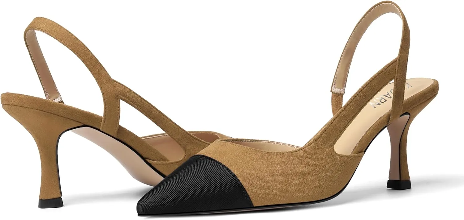 KUOARN Womens Suede Work Pointed Toe Dress Slingback Slip On Stiletto High Heel Pumps Shoes 2.7 Inch