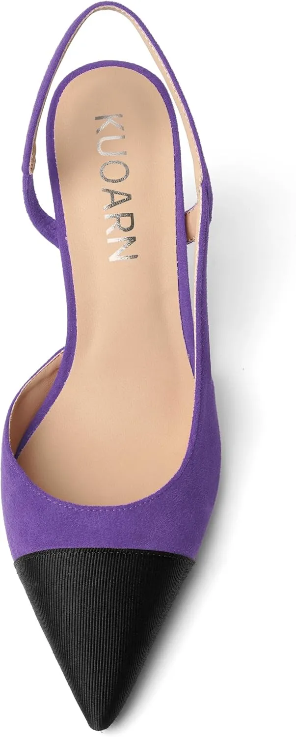 KUOARN Womens Suede Work Pointed Toe Dress Slingback Slip On Stiletto High Heel Pumps Shoes 2.7 Inch