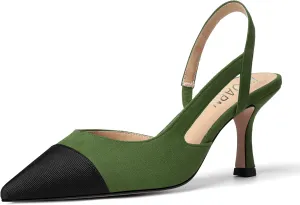 KUOARN Womens Suede Work Pointed Toe Dress Slingback Slip On Stiletto High Heel Pumps Shoes 2.7 Inch