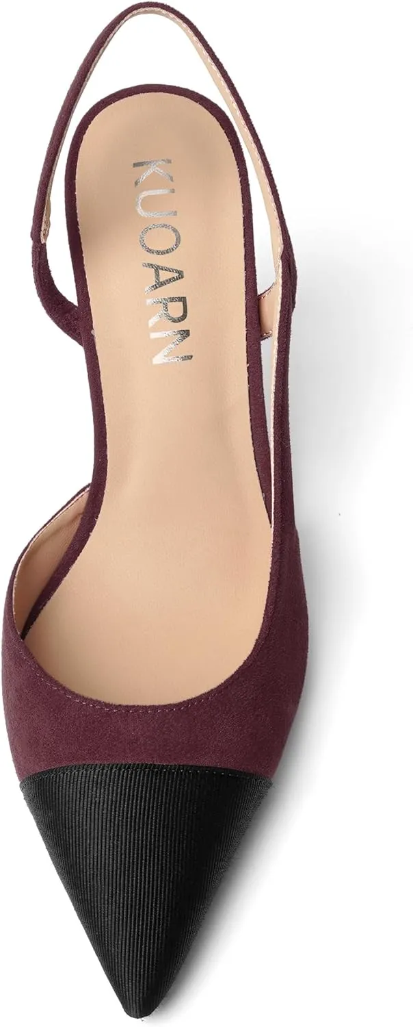KUOARN Womens Suede Work Pointed Toe Dress Slingback Slip On Stiletto High Heel Pumps Shoes 2.7 Inch
