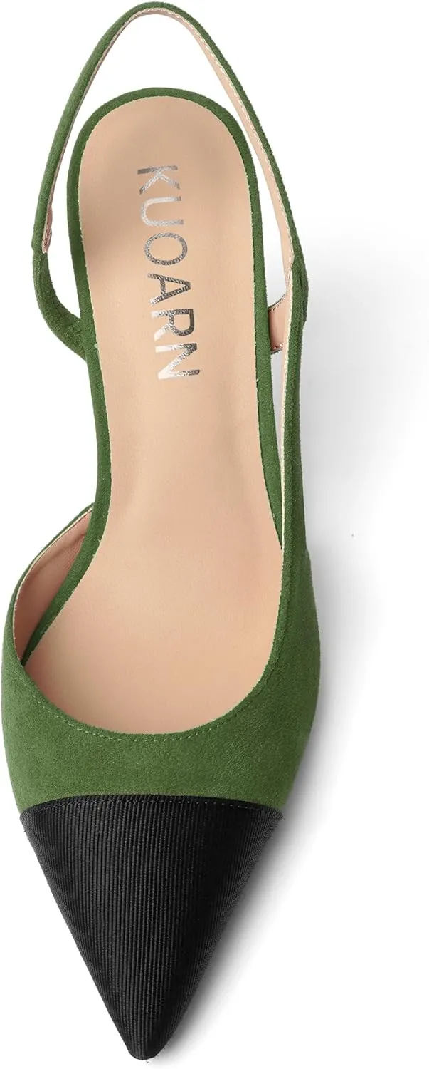 KUOARN Womens Suede Work Pointed Toe Dress Slingback Slip On Stiletto High Heel Pumps Shoes 2.7 Inch