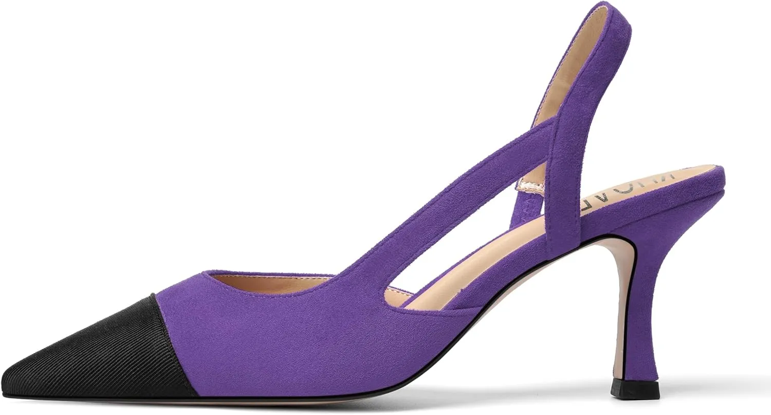 KUOARN Womens Suede Work Pointed Toe Dress Slingback Slip On Stiletto High Heel Pumps Shoes 2.7 Inch