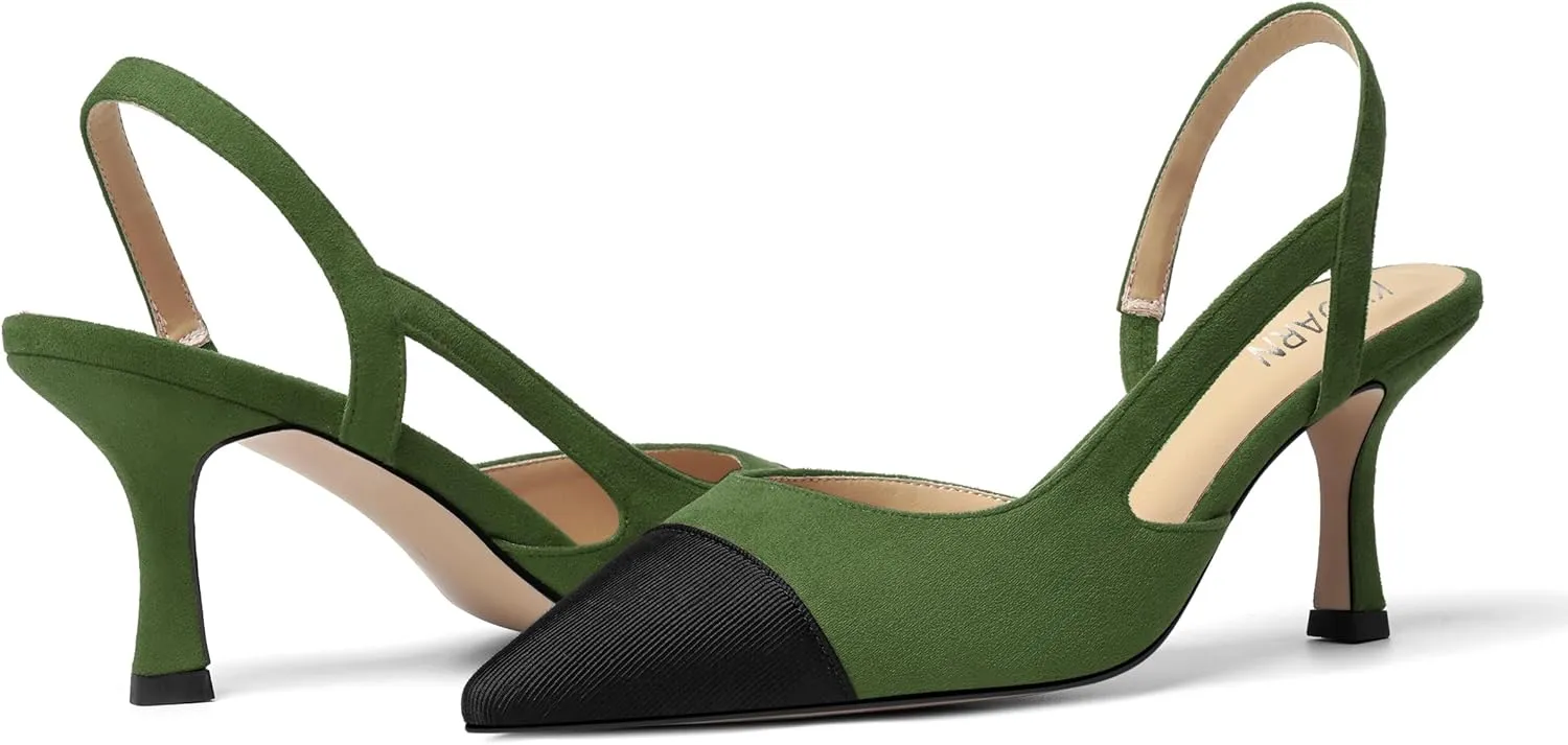 KUOARN Womens Suede Work Pointed Toe Dress Slingback Slip On Stiletto High Heel Pumps Shoes 2.7 Inch