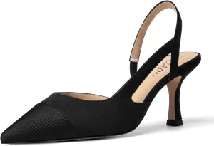 KUOARN Womens Suede Work Pointed Toe Dress Slingback Slip On Stiletto High Heel Pumps Shoes 2.7 Inch