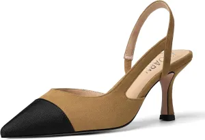 KUOARN Womens Suede Work Pointed Toe Dress Slingback Slip On Stiletto High Heel Pumps Shoes 2.7 Inch