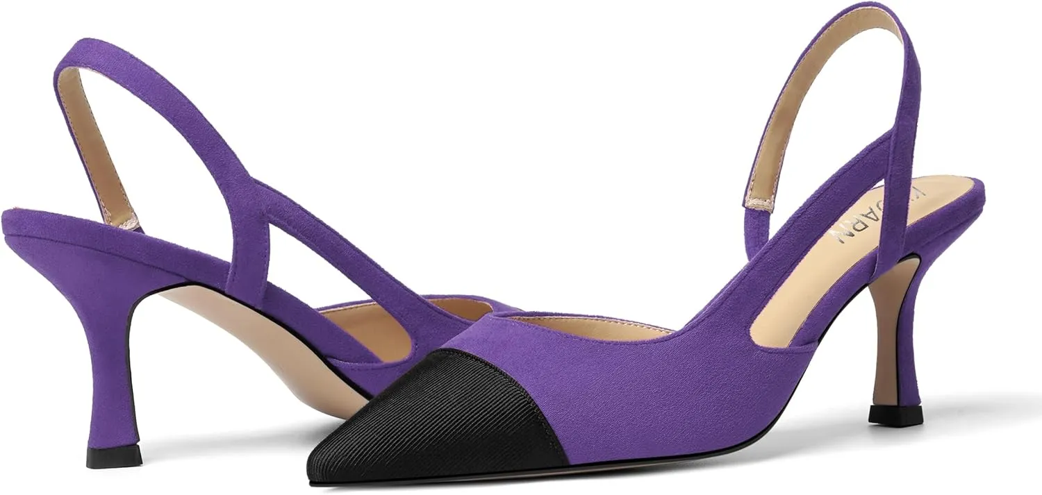 KUOARN Womens Suede Work Pointed Toe Dress Slingback Slip On Stiletto High Heel Pumps Shoes 2.7 Inch