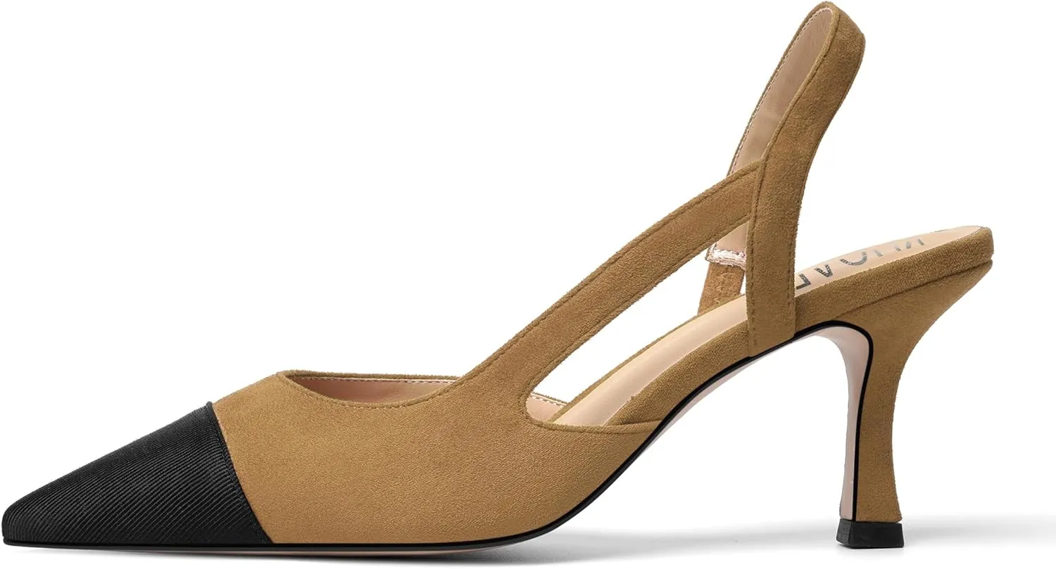 KUOARN Womens Suede Work Pointed Toe Dress Slingback Slip On Stiletto High Heel Pumps Shoes 2.7 Inch