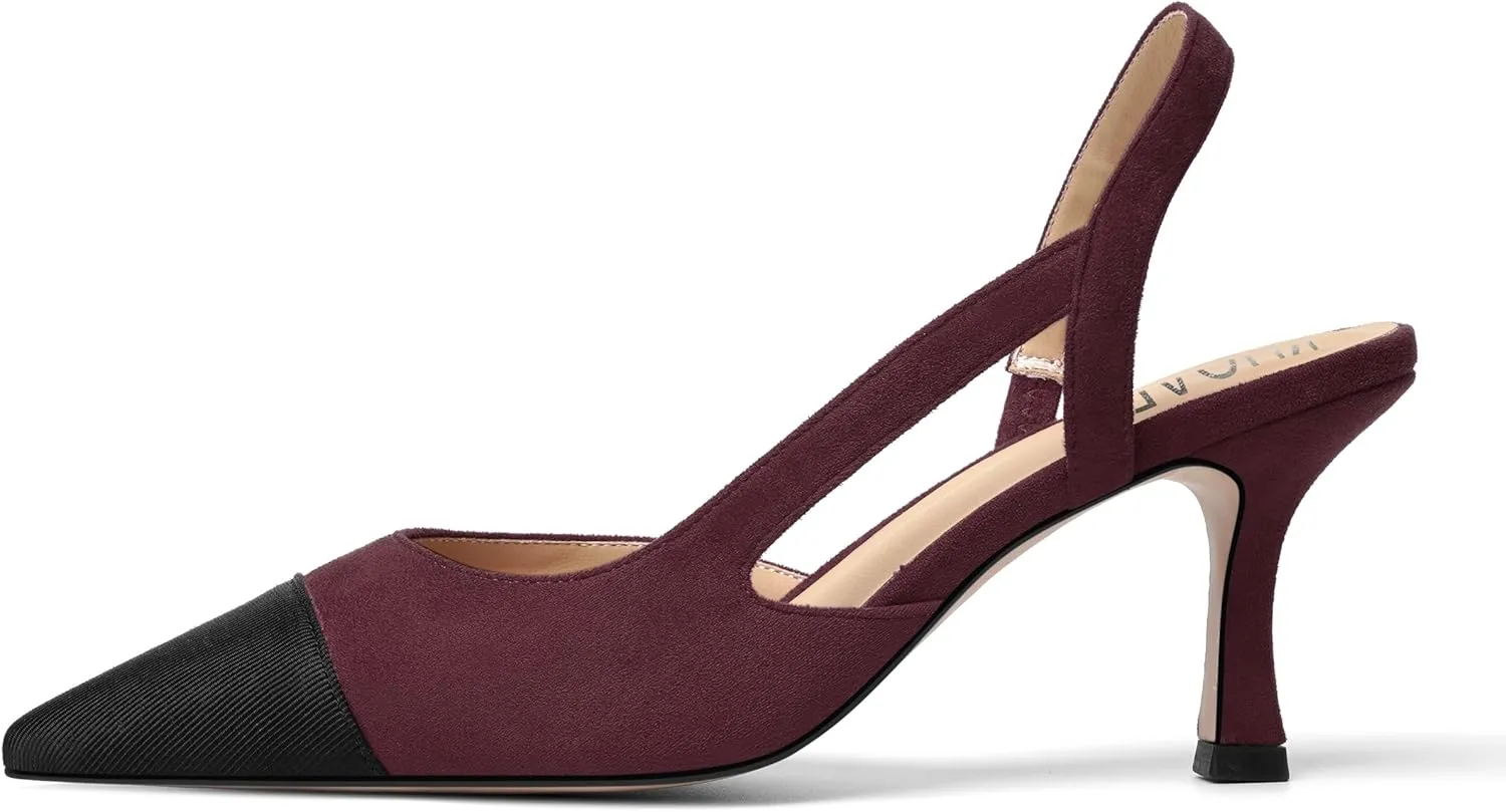 KUOARN Womens Suede Work Pointed Toe Dress Slingback Slip On Stiletto High Heel Pumps Shoes 2.7 Inch