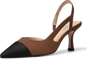 KUOARN Womens Suede Work Pointed Toe Dress Slingback Slip On Stiletto High Heel Pumps Shoes 2.7 Inch