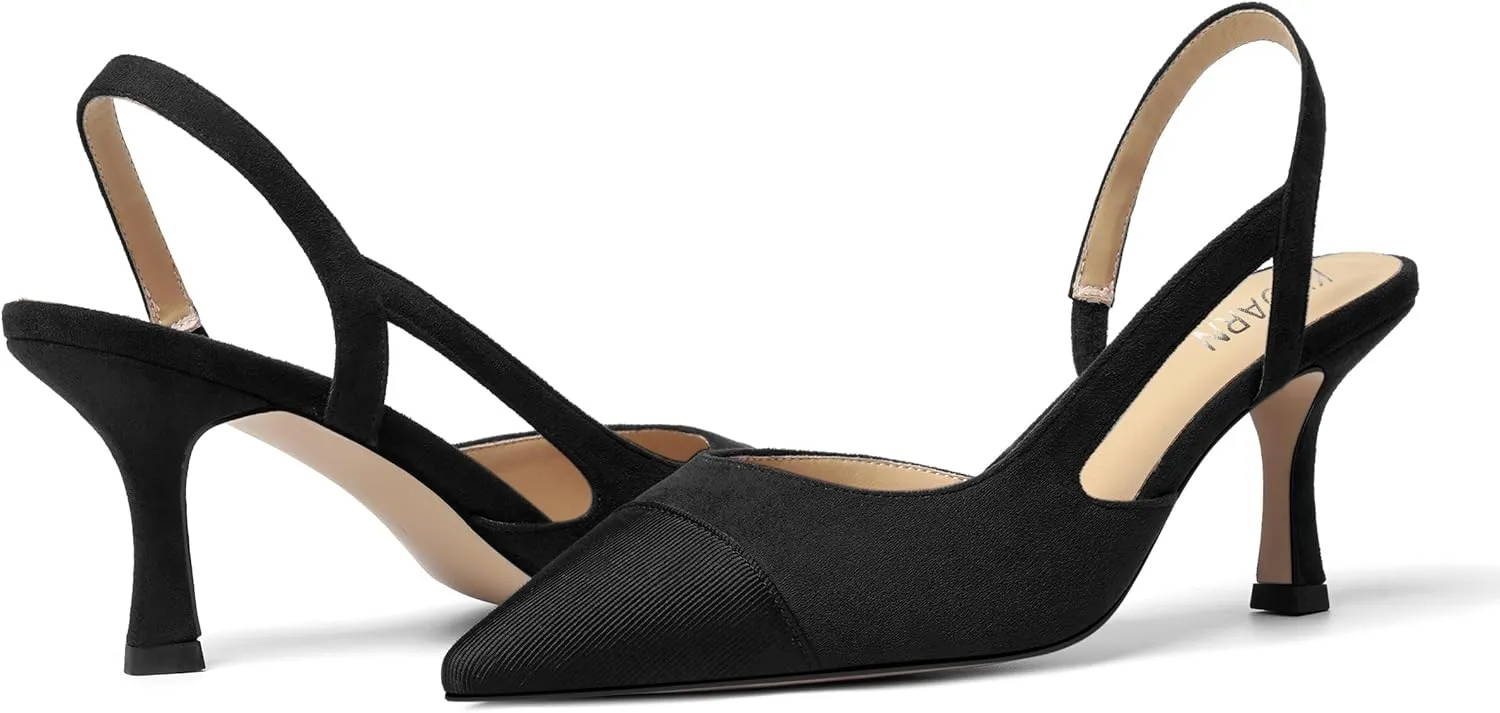 KUOARN Womens Suede Work Pointed Toe Dress Slingback Slip On Stiletto High Heel Pumps Shoes 2.7 Inch
