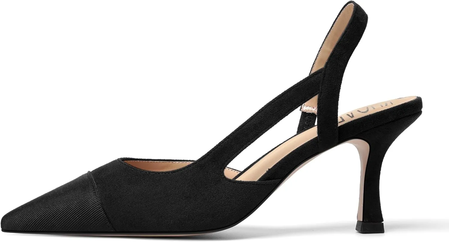 KUOARN Womens Suede Work Pointed Toe Dress Slingback Slip On Stiletto High Heel Pumps Shoes 2.7 Inch