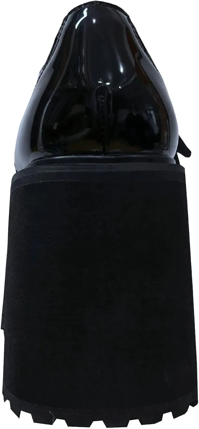 KysBloes Women Patent Leather Loafers Platform Chunky Heel Slip On Pumps