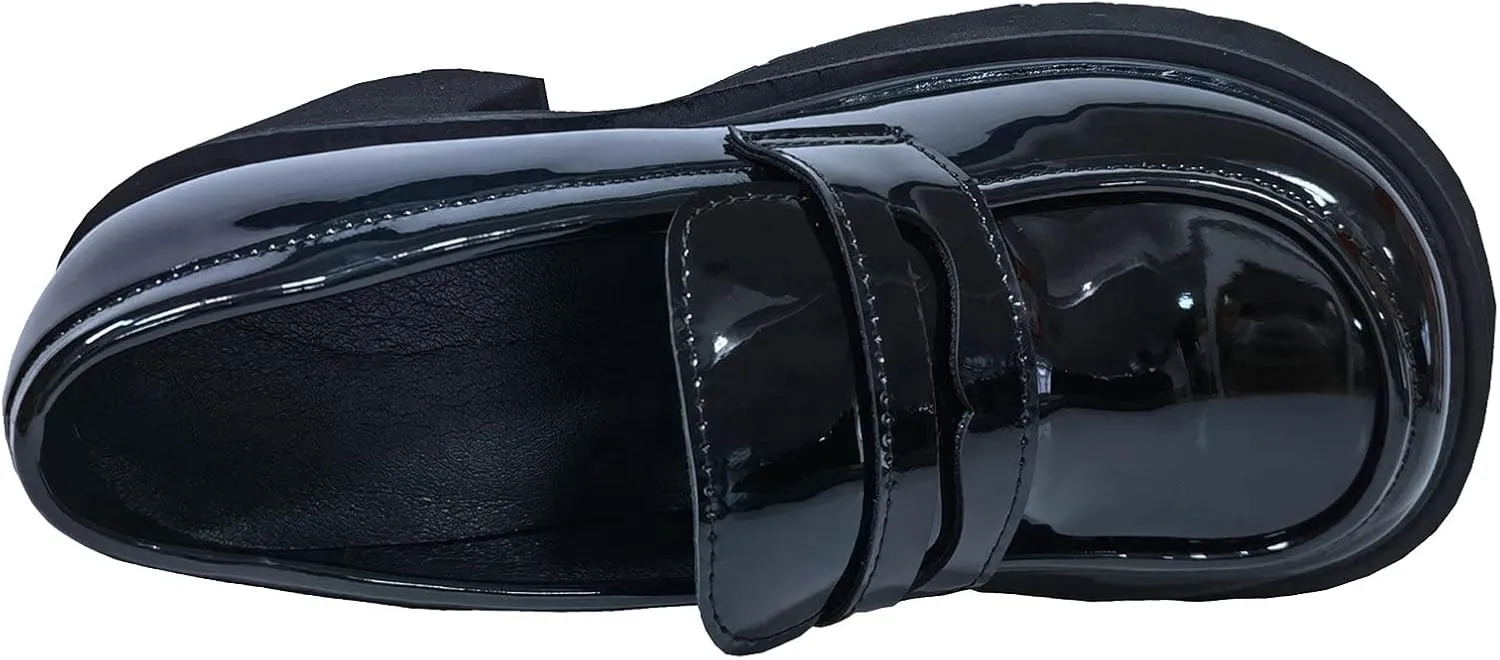 KysBloes Women Patent Leather Loafers Platform Chunky Heel Slip On Pumps