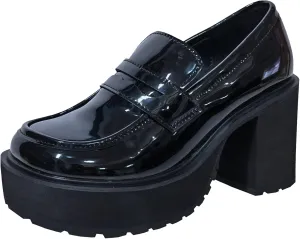 KysBloes Women Patent Leather Loafers Platform Chunky Heel Slip On Pumps