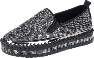 Ladmiple Sneakers For Women Walking Shoes Wide Width Glitter Sparkly Fashion Slip On Dressy Casual Summer Flats Loafers