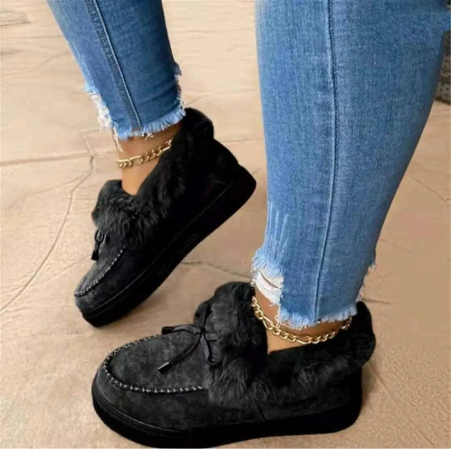 Ladmiple Snow Boots For Women Slip On Warm Fur Lined Winter Ankle Boots Outdoor Short Booties Fashion Comfort Walking Shoes