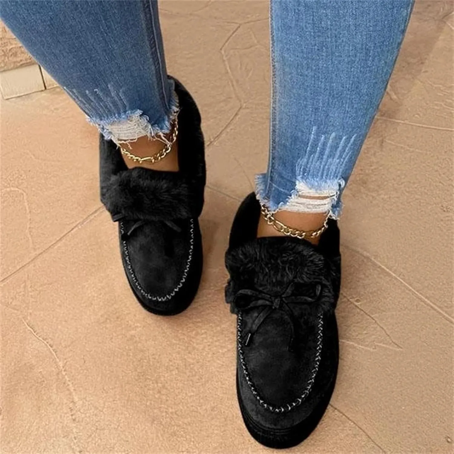 Ladmiple Snow Boots For Women Slip On Warm Fur Lined Winter Ankle Boots Outdoor Short Booties Fashion Comfort Walking Shoes