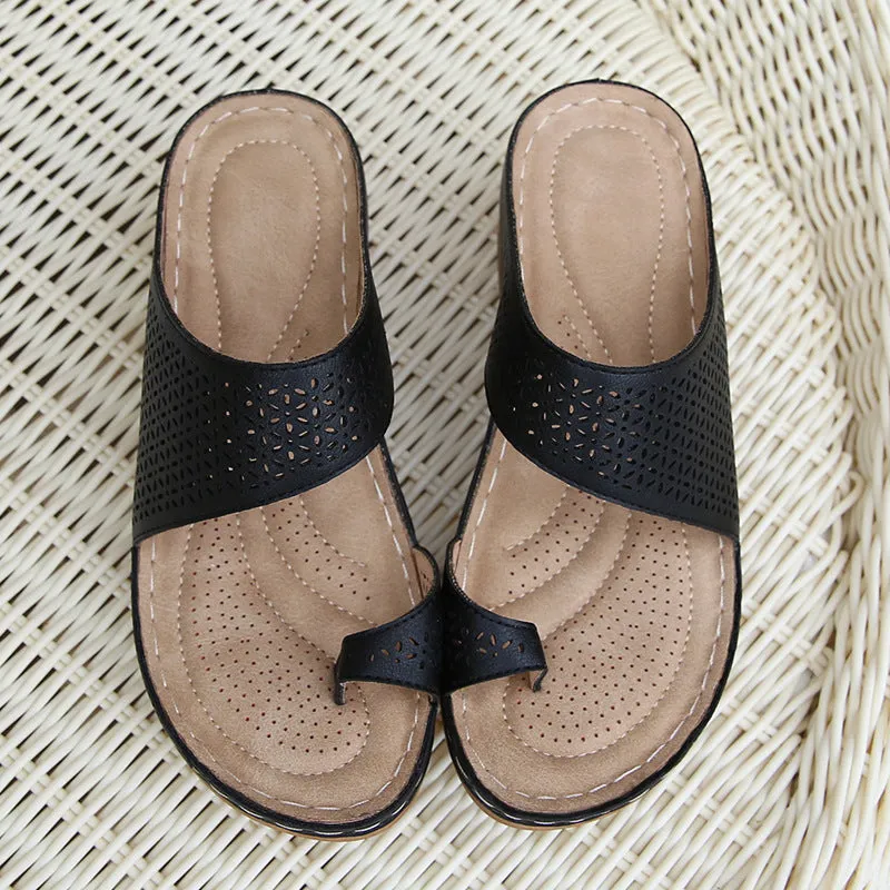 Large Size Women's Shoes Retro Casual Bohemian Hollowed-out Wedge Sandals Women's Toe Sandals