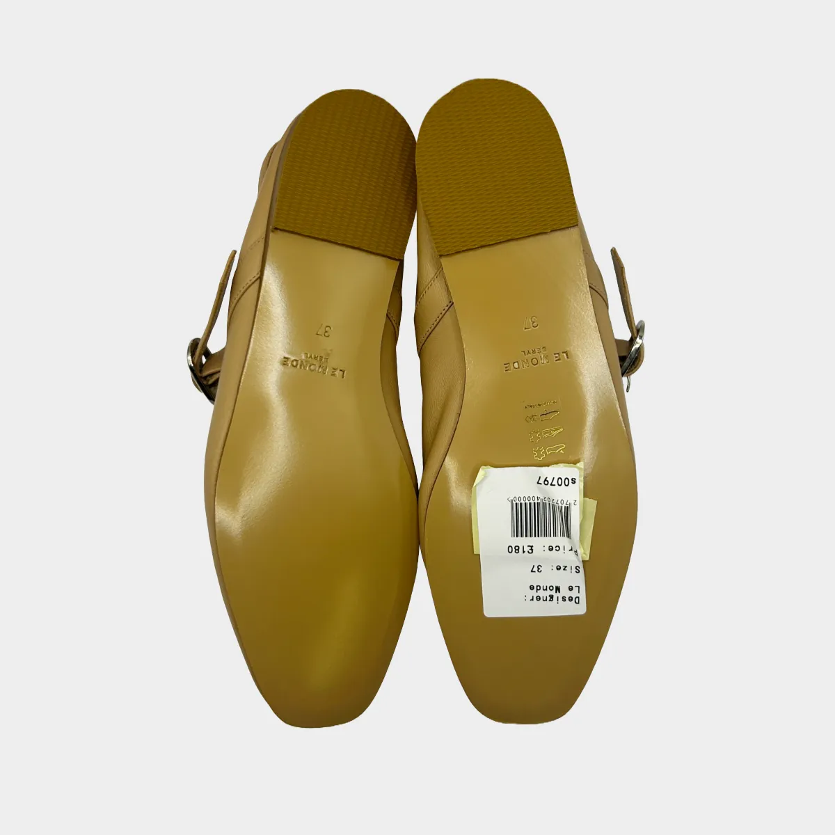 Le Monde women's nude lambskin ballet flats with buckle strap