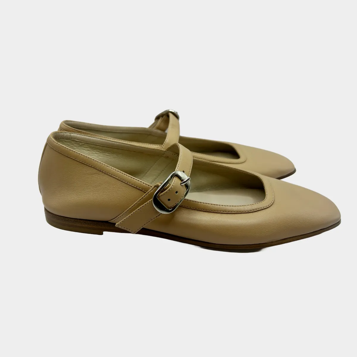 Le Monde women's nude lambskin ballet flats with buckle strap