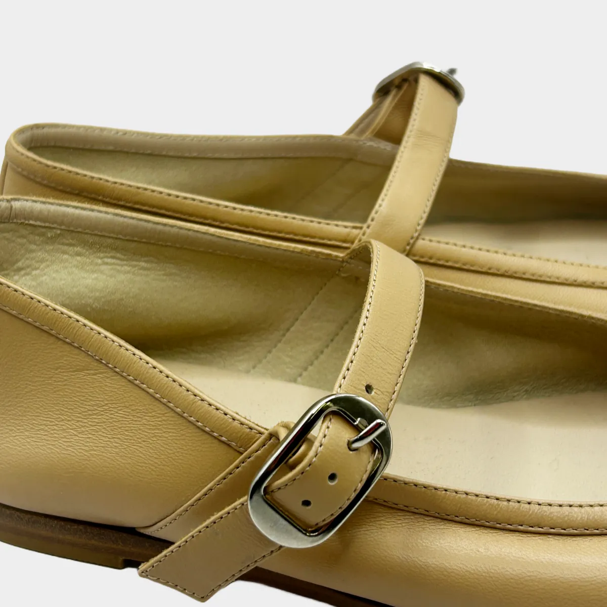 Le Monde women's nude lambskin ballet flats with buckle strap