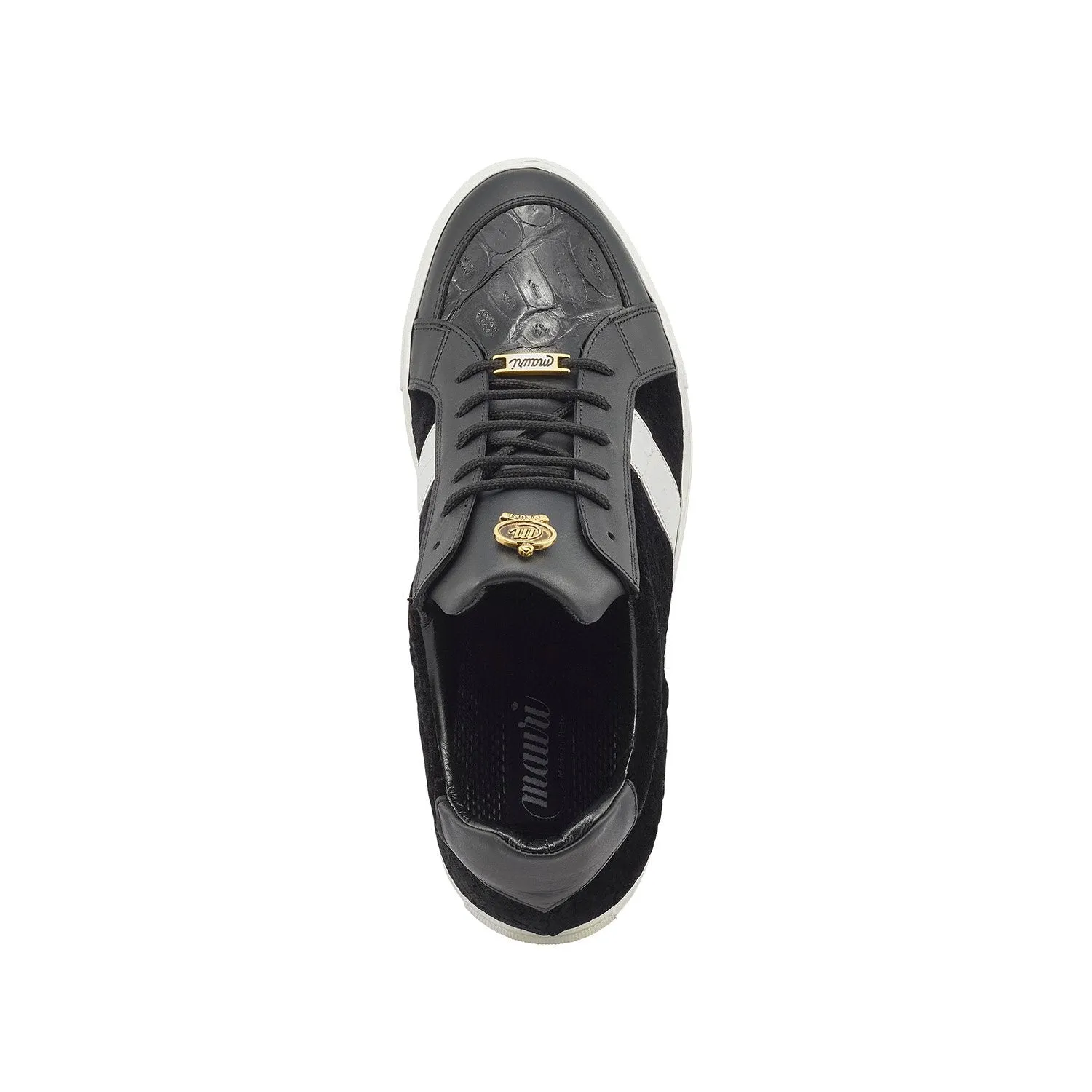 Mauri 8418 Freeze Men's Shoes Black & White Exotic Crocodile / Nappa Leather / Velvet Embossed Casual Sneakers (MA5357)