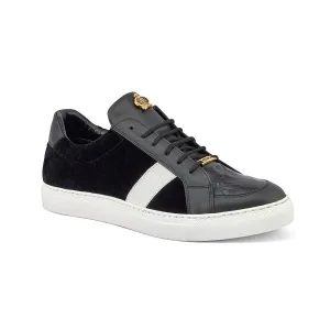 Mauri 8418 Freeze Men's Shoes Black & White Exotic Crocodile / Nappa Leather / Velvet Embossed Casual Sneakers (MA5357)