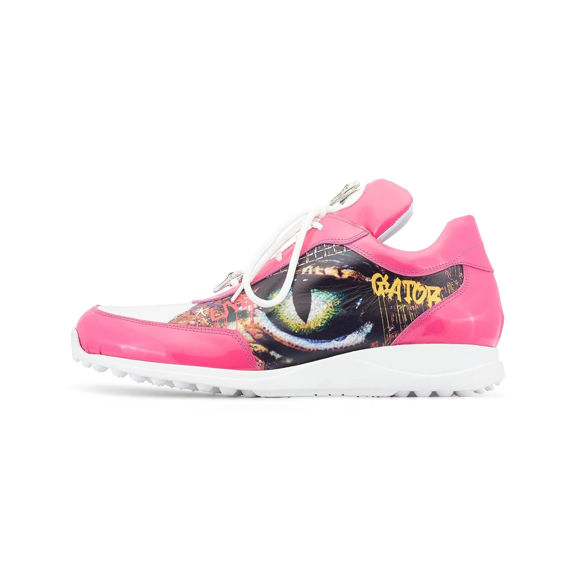 Mauri Solace 8741/2 Men's Shoes Fucsia & White Exotic Crocodile / Patent / Calf-Skin Leather Casual Sneakers (MA5547)