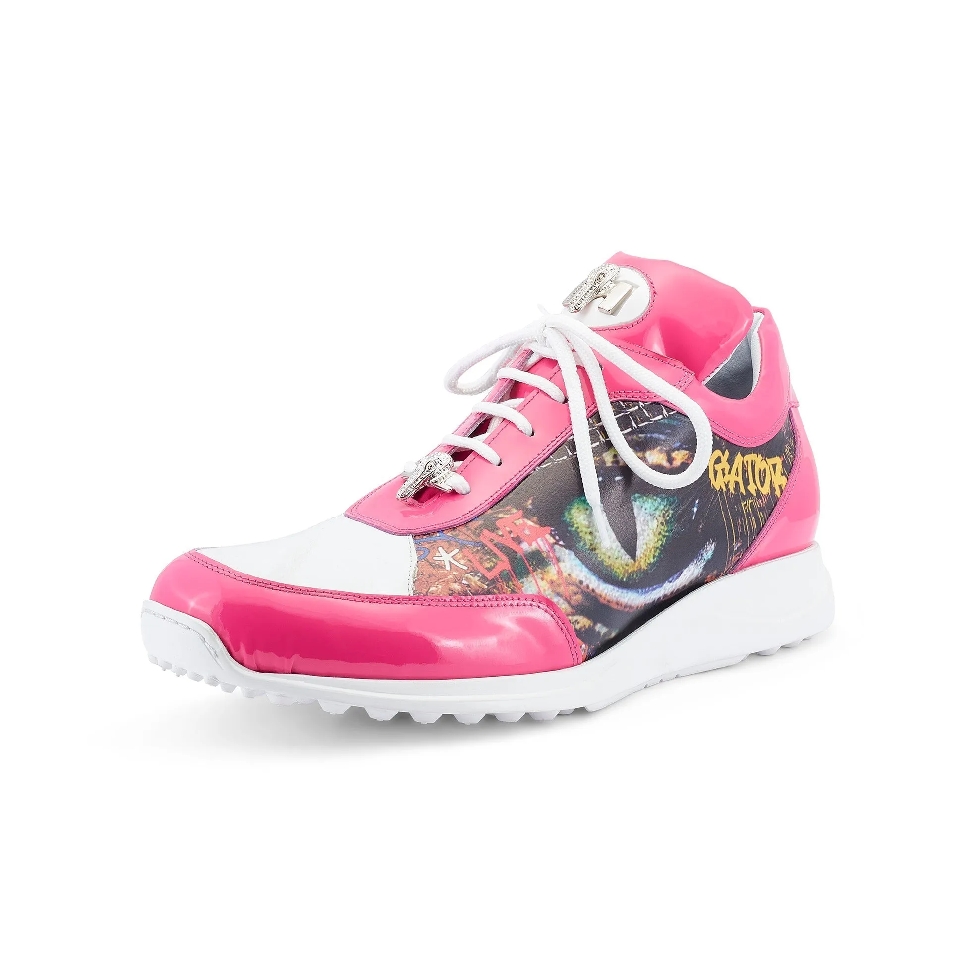 Mauri Solace 8741/2 Men's Shoes Fucsia & White Exotic Crocodile / Patent / Calf-Skin Leather Casual Sneakers (MA5547)