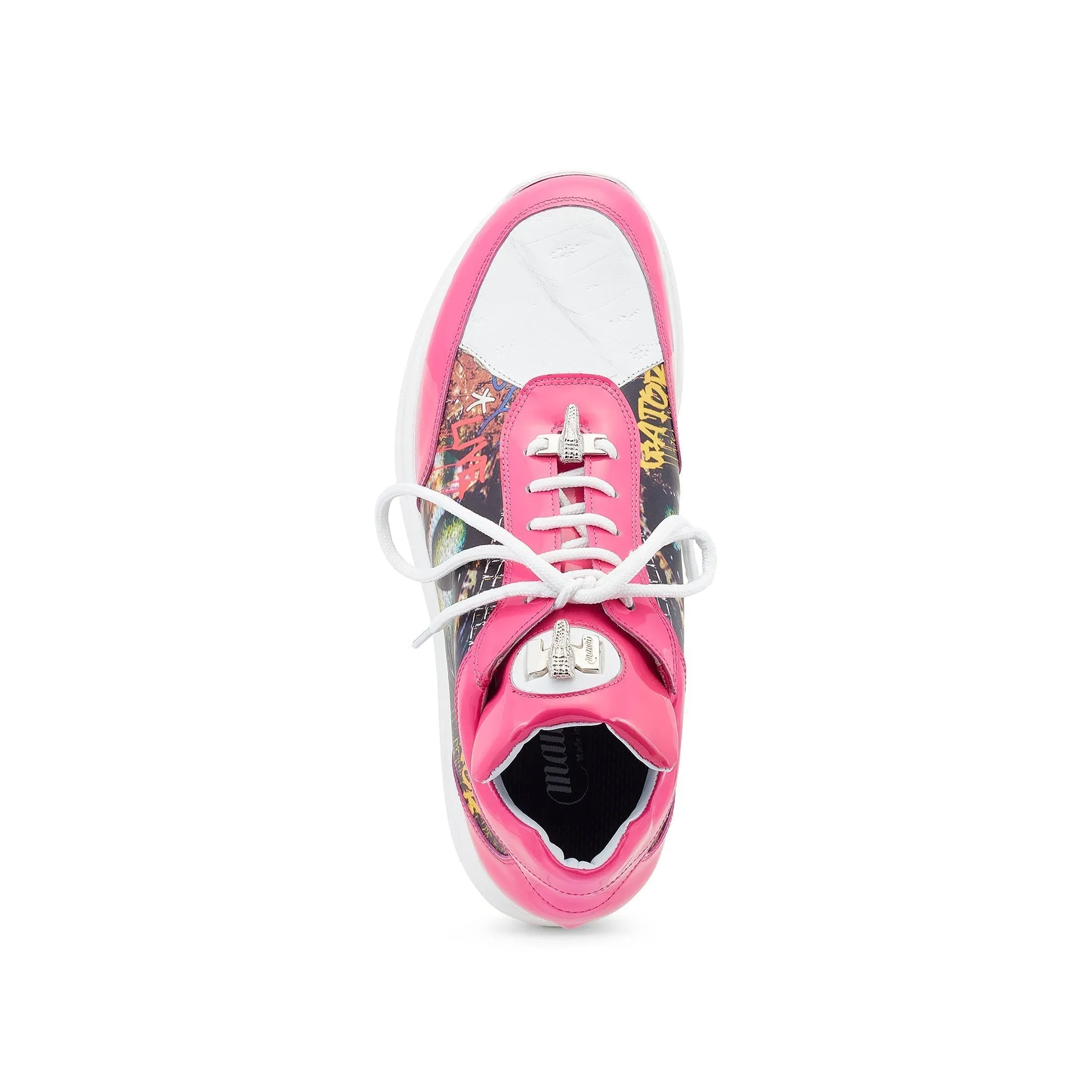 Mauri Solace 8741/2 Men's Shoes Fucsia & White Exotic Crocodile / Patent / Calf-Skin Leather Casual Sneakers (MA5547)