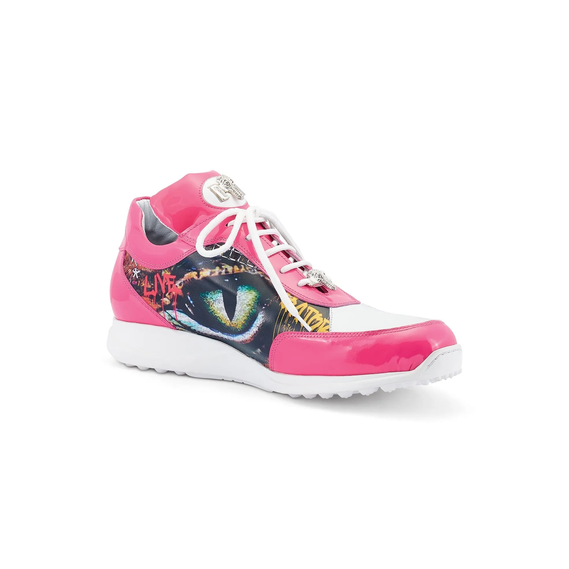 Mauri Solace 8741/2 Men's Shoes Fucsia & White Exotic Crocodile / Patent / Calf-Skin Leather Casual Sneakers (MA5547)