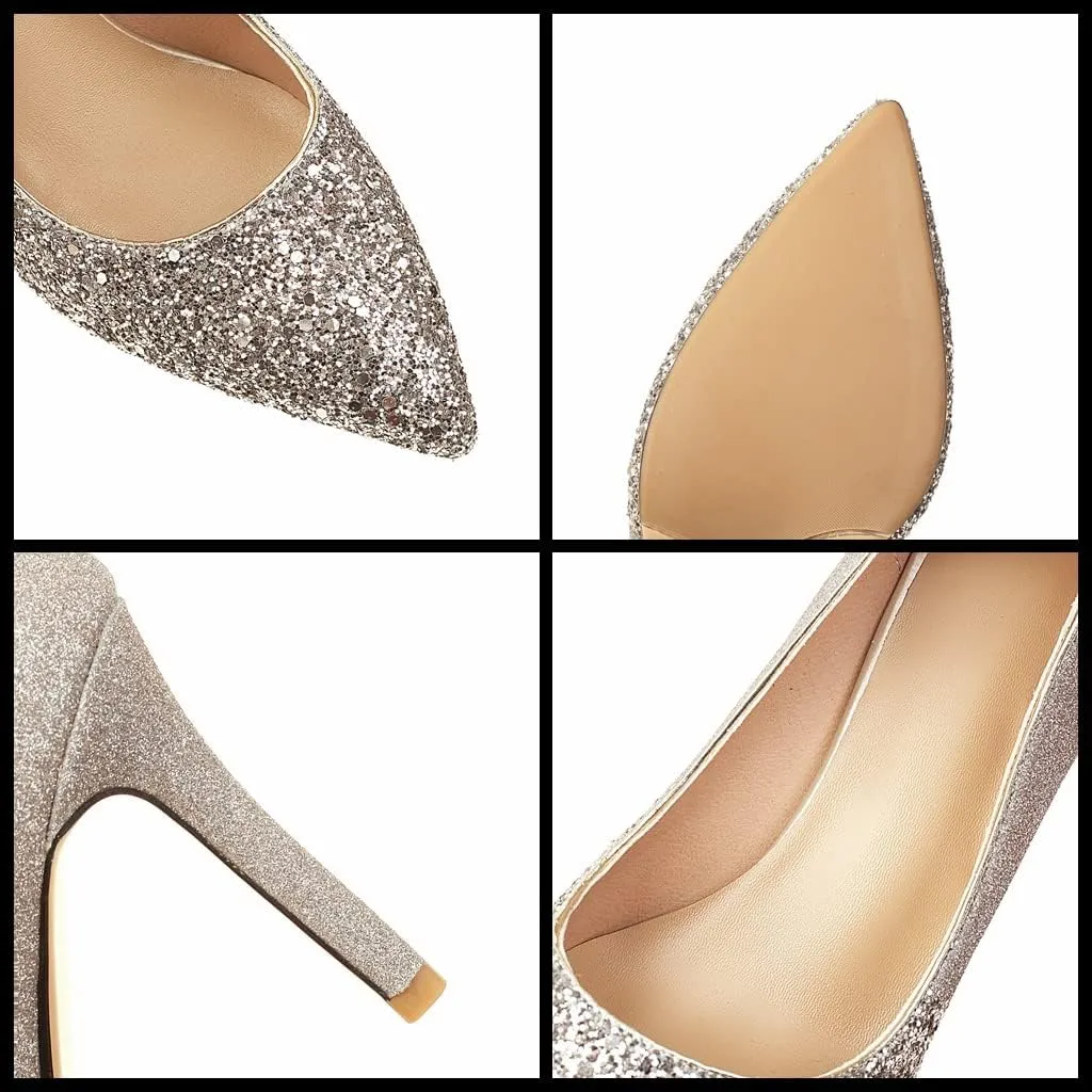 Meefit Women Glitter High Heel Pumps Stiletto Pointed Toe Slip On Sparkly Pumps