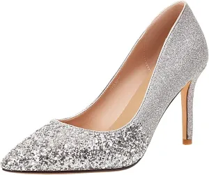 Meefit Women Glitter High Heel Pumps Stiletto Pointed Toe Slip On Sparkly Pumps
