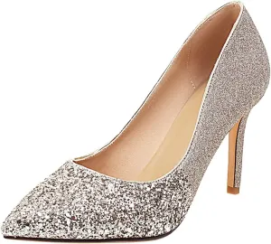 Meefit Women Glitter High Heel Pumps Stiletto Pointed Toe Slip On Sparkly Pumps