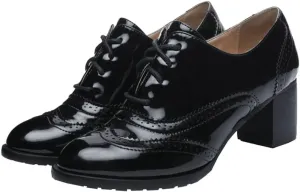 Meefit Women Lace Up Oxford Pumps Patent Leather Chunky Heel Wingtip Pumps