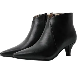 Meefit Women Low Kitten Heel Booties Pointed Toe Side Zip Ankle Boots